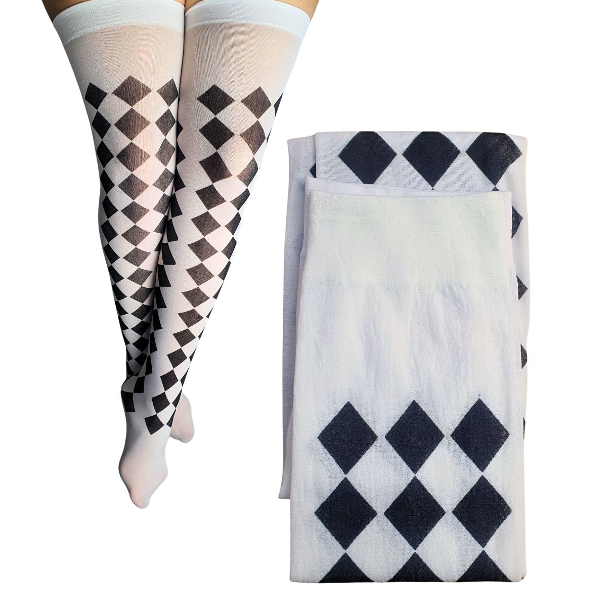Meia Calça Quadriculada Para Fantasia Cosplay e Festa 5/8 Meia Calça Quadriculada Para Fantasia Cosplay e Festa 5/8